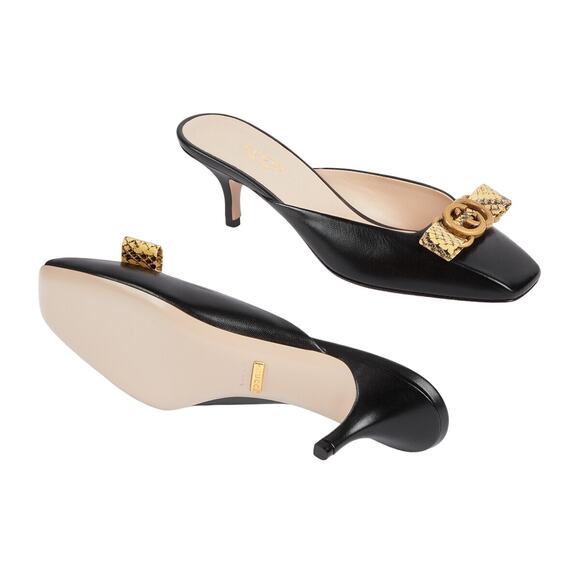 New GUCCI Women's BLACK Interlocking G Python Bow Mule Size 37.5 EUR | US 7.5 - Picture 5 of 14